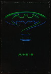 5w109 BATMAN FOREVER teaser DS 1sh '95 Kilmer, Kidman, cool question mark & cowl design!