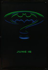 5w110 BATMAN FOREVER teaser 1sh '95 Val Kilmer, Nicole Kidman, cool question mark & cowl design!