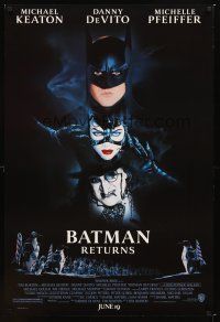 5w112 BATMAN RETURNS advance DS 1sh '92 image of Michael Keaton, Danny DeVito, Michelle Pfeiffer!