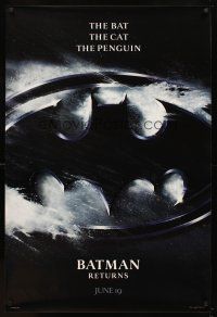 5w114 BATMAN RETURNS June 19 style teaser 1sh '92 The Bat, The Cat & The Pengiun!