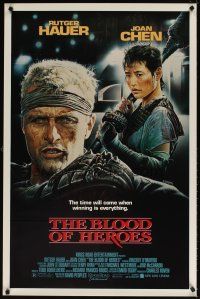5w139 BLOOD OF HEROES 1sh '89 E. Sciotti artwork of football players Rutger Hauer, Joan Chen!