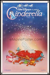 5w188 CINDERELLA 1sh R87 Walt Disney classic romantic musical cartoon, great art of slipper!