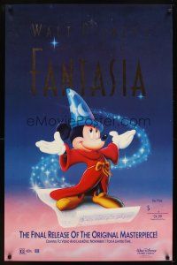 5w296 FANTASIA video foil 1sh R91 great image of Mickey Mouse, Disney musical cartoon classic!