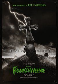 5w328 FRANKENWEENIE teaser DS 1sh '12 Tim Burton, horror image of wacky graveyard!