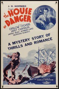5w401 HOUSE OF DANGER 1sh '34 Onslow Stevens, Janet Chandler, a mystery of thrills & romance!