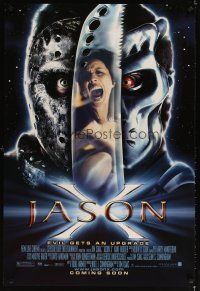 5w449 JASON X advance DS 1sh '01 James Isaac directed, Kane Hodder, Lexa Doig, evil gets upgraded!