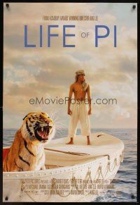 5w490 LIFE OF PI style A int'l DS 1sh '12 great image of Irrfan Khanin title role w/big cat!
