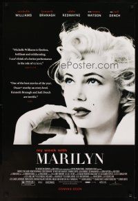 5w559 MY WEEK WITH MARILYN advance DS 1sh '11 cool close-up of Michelle Williams as Marilyn Monroe!