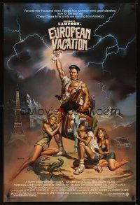 5w567 NATIONAL LAMPOON'S EUROPEAN VACATION 1sh '85 Boris Vallejo art with strongman Chevy Chase!