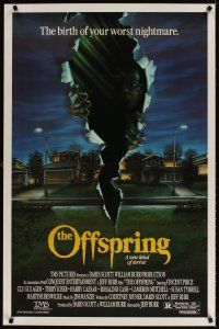 5w580 OFFSPRING 1sh '87 Vincent Price, the birth of your worst nightmare, cool torn poster art!