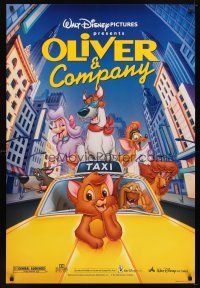 5w581 OLIVER & COMPANY DS 1sh R96 great art of Walt Disney cats & dogs in New York City!