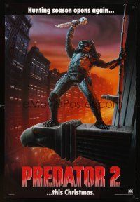 5w611 PREDATOR 2 teaser DS 1sh '90 great full-length artwork of alien hunter in L.A.!