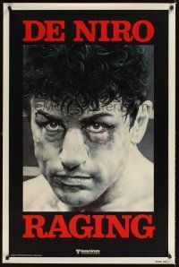 5w620 RAGING BULL teaser 1sh '80 classic close up boxing image of Robert De Niro, Martin Scorsese