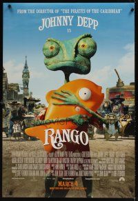5w625 RANGO advance DS 1sh '11 voice of Johnny Depp in title role, cute lizard w/fish!