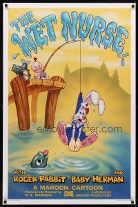 5w781 WET NURSE Kilian 1sh '88 Baby Herman goes fishing w/Roger Rabbit as the bait!