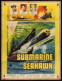 5s004 SUBMARINE SEAHAWK 30x40 '59 cool skull head torpedo & Naval battle artwork!