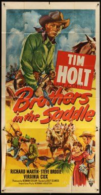 5s619 BROTHERS IN THE SADDLE 3sh '49 cool western artwork of cowboy Tim Holt on horse with gun!