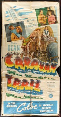 5s627 CARAVAN TRAIL 3sh '46 artwork of singing cowboy Eddie Dean fighting & romancing!