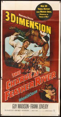 5s631 CHARGE AT FEATHER RIVER 3sh '53 great 3-D artwork of Guy Madison throwing Native American!