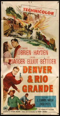 5s653 DENVER & RIO GRANDE 3sh '52 Edmond O'Brien, Sterling Hayden, artwork of head-on train wreck!