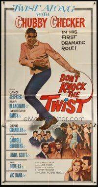 5s659 DON'T KNOCK THE TWIST 3sh '62 full-length image of dancing Chubby Checker, rock & roll!