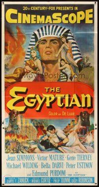 5s665 EGYPTIAN 3sh '54 artwork of Jean Simmons, Victor Mature & Gene Tierney in ancient Egypt!