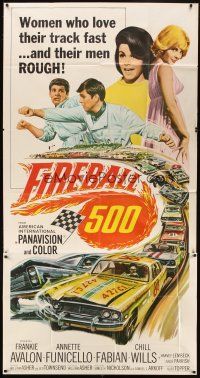 5s679 FIREBALL 500 3sh '66 Frankie Avalon & sexy Annette Funicello, cool stock car racing art!