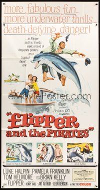 5s680 FLIPPER'S NEW ADVENTURE int'l 3sh '64 Flipper and the Pirates, great dolphin artwork!