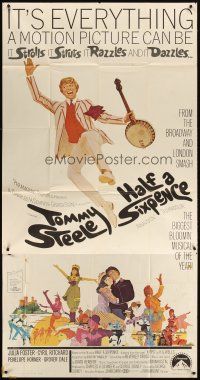 5s702 HALF A SIXPENCE 3sh '68 art of smiling Tommy Steele with banjo, from H.G. Wells novel!