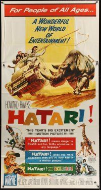 5s706 HATARI 3sh '62 Howard Hawks, great artwork images of John Wayne in Africa!