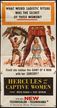 5s709 HERCULES & THE CAPTIVE WOMEN 3sh '63 art of Reg Park fighting giant lizard monster!