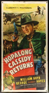 5s717 HOPALONG CASSIDY RETURNS 3sh R46 wonderful close up art of William Boyd as Hopalong Cassidy!