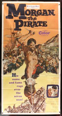 5s772 MORGAN THE PIRATE int'l 3sh '61 cool art of barechested swashbuckler Steve Reeves!