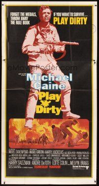 5s800 PLAY DIRTY int'l 3sh '69 cool art of WWII soldier Michael Caine with machine gun!