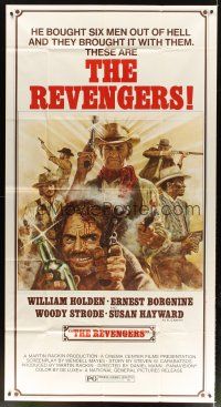 5s818 REVENGERS 3sh '72 Tom Jung art of cowboys William Holden, Ernest Borgnine & Woody Strode!