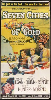 5s834 SEVEN CITIES OF GOLD 3sh '55 barechested Richard Egan, Mexican Anthony Quinn, priest Rennie