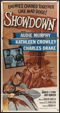 5s839 SHOWDOWN 3sh '63 Audie Murphy & enemies chained together + pretty Kathleen Crowley w/gun!