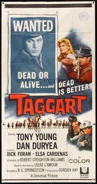 5s859 TAGGART 3sh '64 Tony Young, Dan Duryea, Louis L'Amour, cool wanted poster art