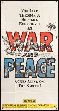 5s882 WAR & PEACE 3sh R63 art of Audrey Hepburn, Henry Fonda & Mel Ferrer, Leo Tolstoy epic!