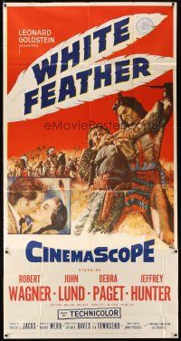 5s891 WHITE FEATHER 3sh '55 art of Robert Wagner & Native American Debra Paget!