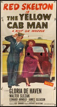 5s904 YELLOW CAB MAN 3sh '50 art of Red Skelton helping sexy Gloria DeHaven into taxi!