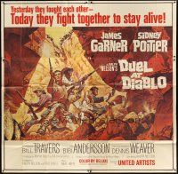 5s106 DUEL AT DIABLO 6sh '66 really cool art of Sidney Poitier & James Garner surrounded!