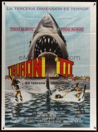 5s163 JAWS 3-D Argentinean 43x58 '83 Gary Meyer shark artwork, the third dimension is terror!