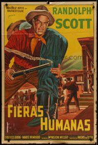 5s188 BOUNTY HUNTER Argentinean '54 cool full-length art of cowboy Randolph Scott!