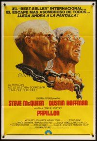 5s264 PAPILLON Argentinean '74 great art of prisoners Steve McQueen & Dustin Hoffman by Tom Jung!
