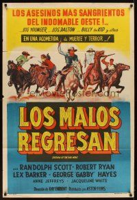 5s273 RETURN OF THE BAD MEN Argentinean '48 art of Randolph Scott, Robert Ryan on horseback!