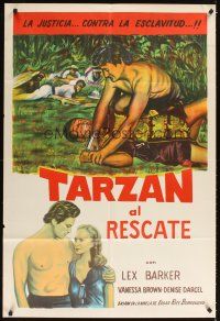 5s294 TARZAN & THE SLAVE GIRL Argentinean R1960 different art of Lex Barker pinning man to ground!