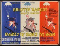 5s033 BABETTE GOES TO WAR British quad '60 great artwork of sexy soldier Brigitte Bardot!