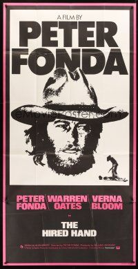5s028 HIRED HAND English 3sh '71 huge headshot of star & director Peter Fonda in cowboy hat!