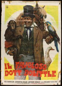5s419 DOCTOR DOLITTLE Italian 1p R70s great different art of Rex Harrison with animals by Stefano!